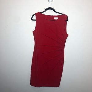 Calvin Klein Sleeveless Dress with Side Pleating - Red - 14